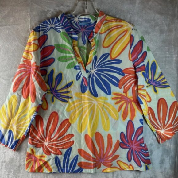 J McLaughlin silk cotton bright print top size 12 - Picture 1 of 6